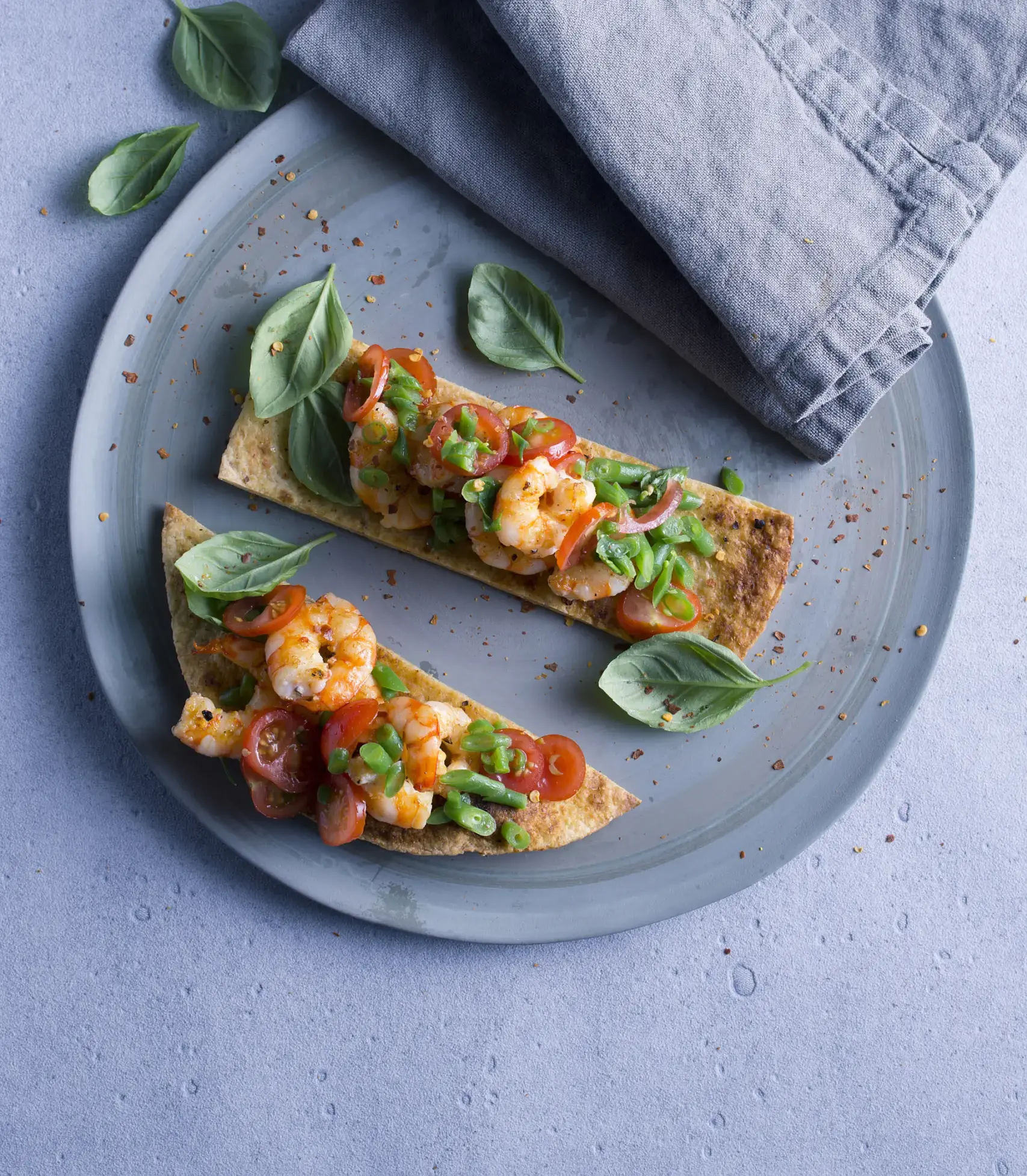 Piadine bruschettate ai gamberi