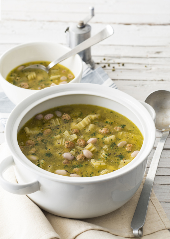 Zuppa borlotti e cardi con polpettine